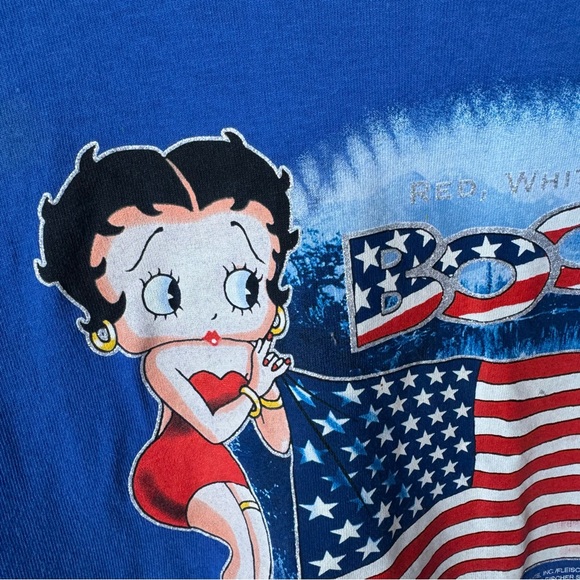 2001 Betty Boop Patriotic USA Flag Vintage Graphic Tee Shirt Cartoon TV Show Y2K - Picture 8 of 11